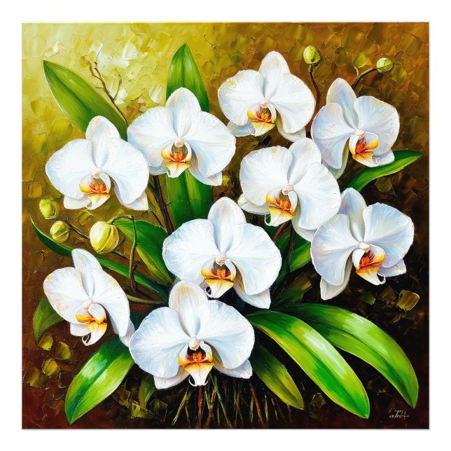 Foto Orquídeas Brancas com Folhas Verdes (Frente)