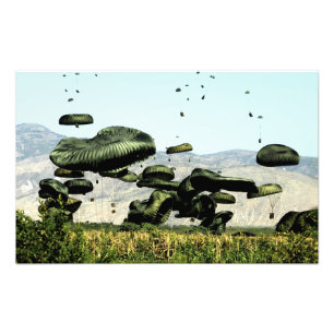 Foto Os pacotes de comida e de água são ar entregado