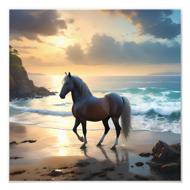 Foto Ouro Grace: Um Cavalo de Palomino na praia Sunset (Frente)