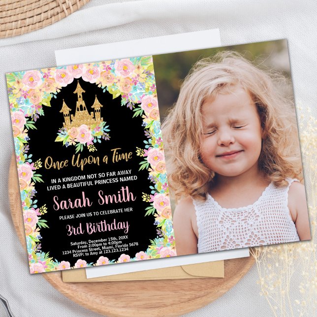 Foto: Ouro Negro Princesa Convites de Aniversário (Photo Black Golden Princess Birthday Invitations)