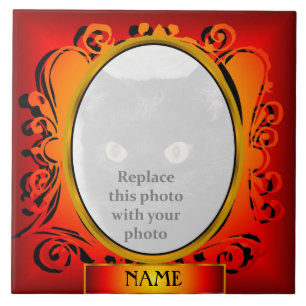 Foto Oval Vermelho Dourado com Azulejo de Nome