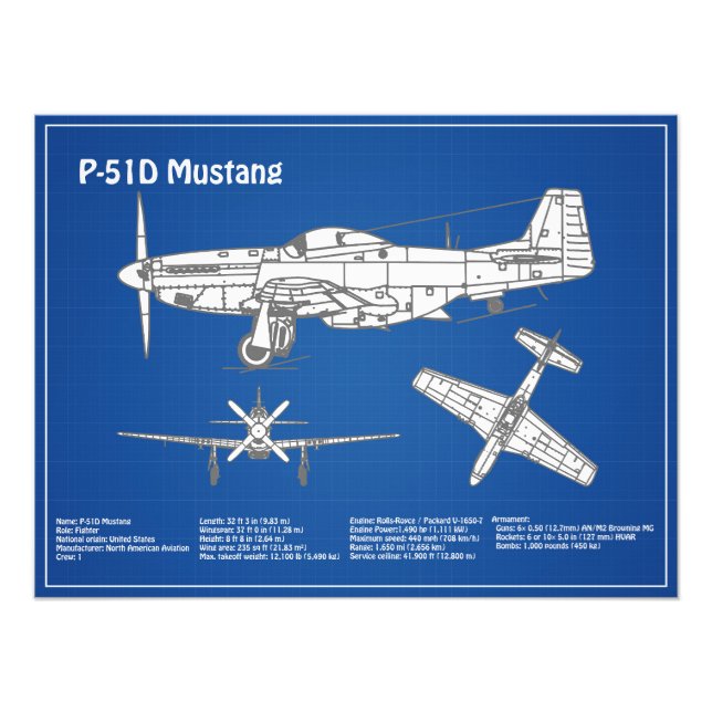 Foto P-51D Mustang - Airplane Blueprint ABD (Frente)