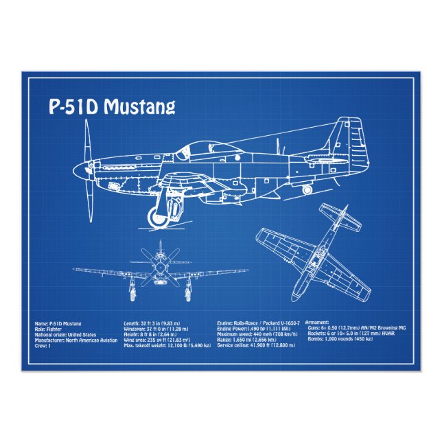 Foto P-51D Mustang - Airplane Blueprint AD (Frente)