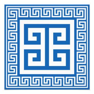 Foto Padrão-Chave Grego Branco E Design Azul
