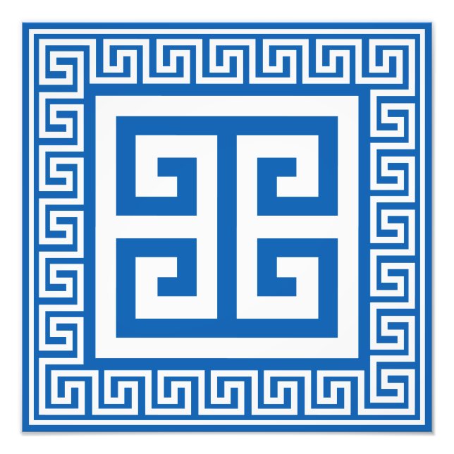Foto Padrão-Chave Grego Branco E Design Azul (Frente)