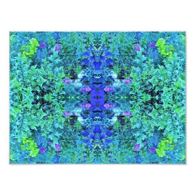Foto Padrão de Folhagem Abstrata em Chartreuse e Azul (Frente)