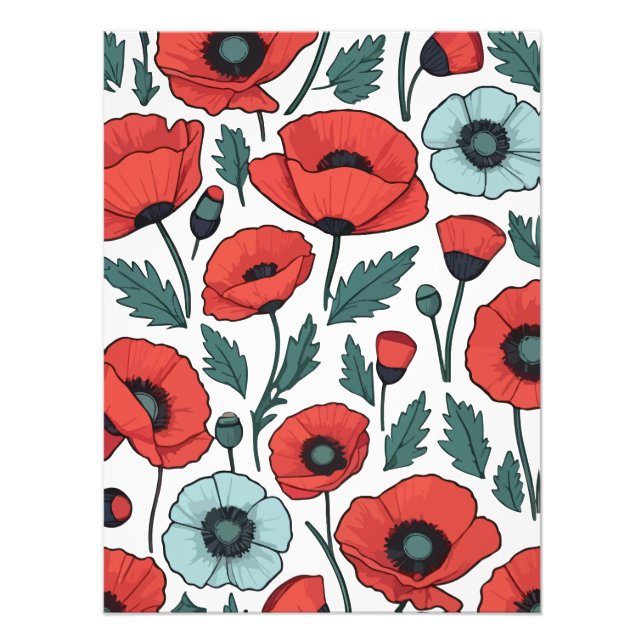 Foto Padrão de Ilustração das Flores de Papoila Vibrant (Frente)