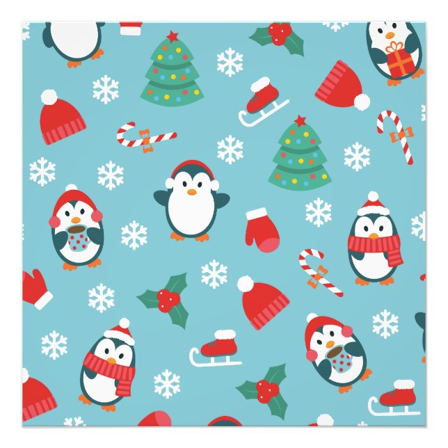 Foto Padrão de Pinguins de Natal Fofo (Frente)