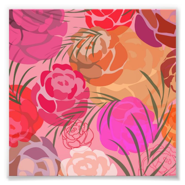Foto Padrão rosa com flores e plantas (Frente)