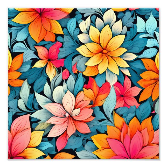 Foto Padrão Sem Costura Floral Vibrante (Frente)