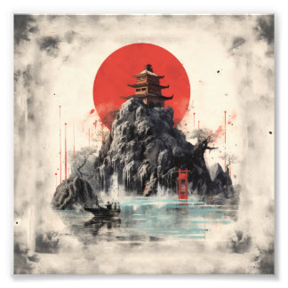 Foto Paisagem chinesa com casa pequena no alto da colin