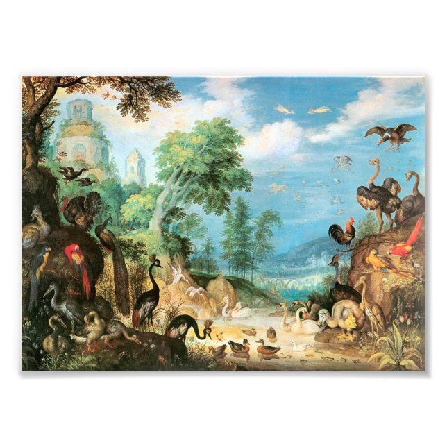 Foto Paisagem de Vintage Roelant Savery com Aves (Frente)