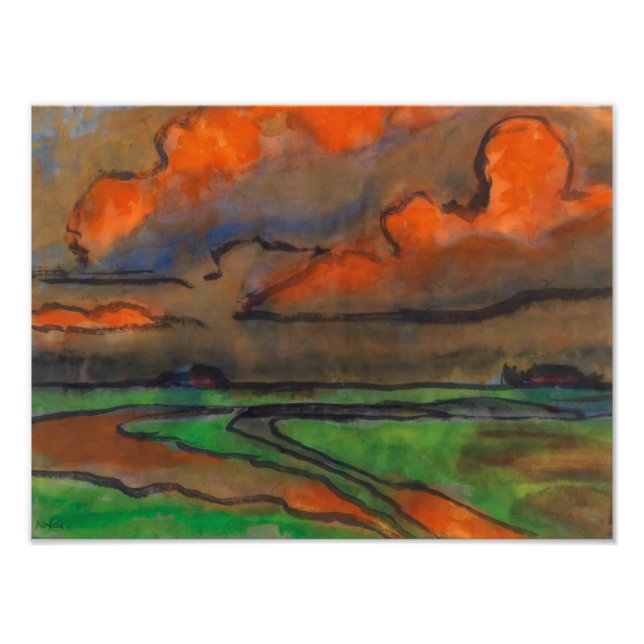 Foto Paisagem Marsh Sob Nuvens Vermelhas | Emil Nolde | (Frente)