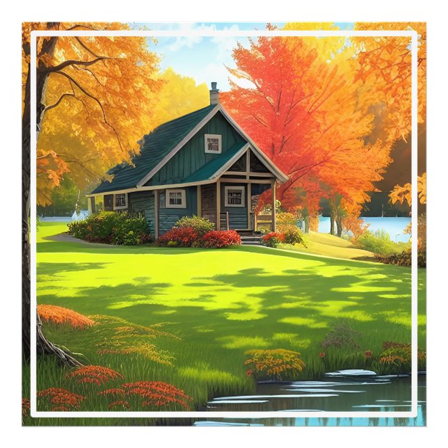 Foto Paisagem natural com lago e algodão (Frente)