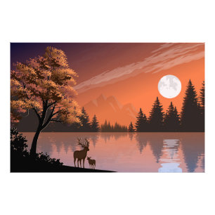 Foto Paisagem Sunrise com Lago e Deers-51207