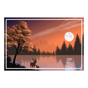 Foto Paisagem Sunrise com Lago e Deers-51207