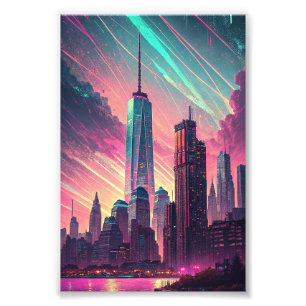 Foto Paisagem Urbana de Ano Novo Cartão Holográfico