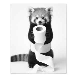 Foto Panda Vermelho Adorável Segurando Papel Higiênico