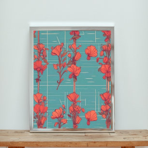Foto Papagaios Vermelhos no Bloom: Um Padrão Floral Inv