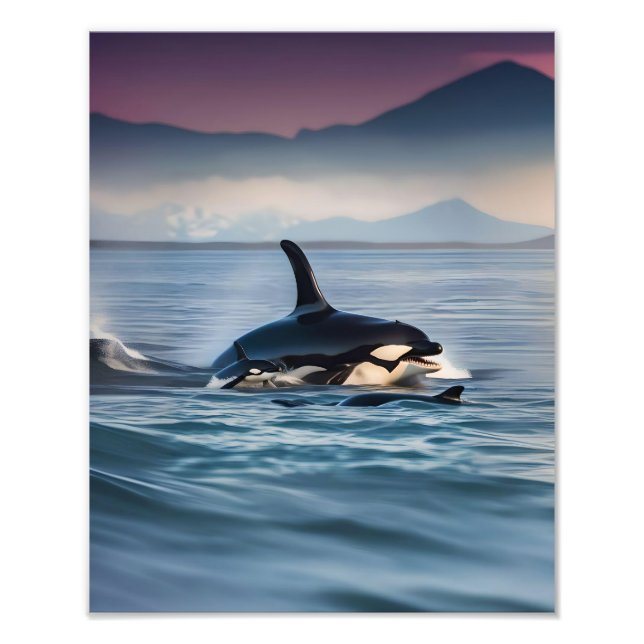 Foto Parental Bliss: Mamãe E Bebê Orcas No Oceano, (Frente)