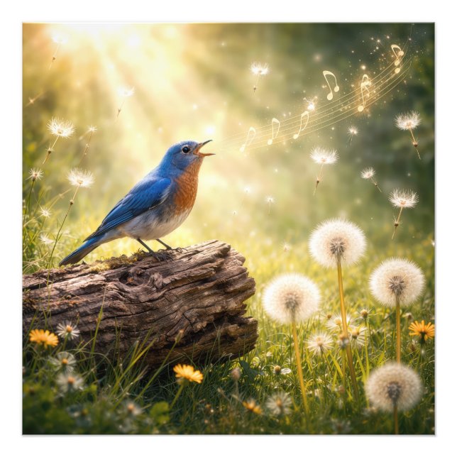Foto Pássaro Azul Cantando ao Sol (Frente)