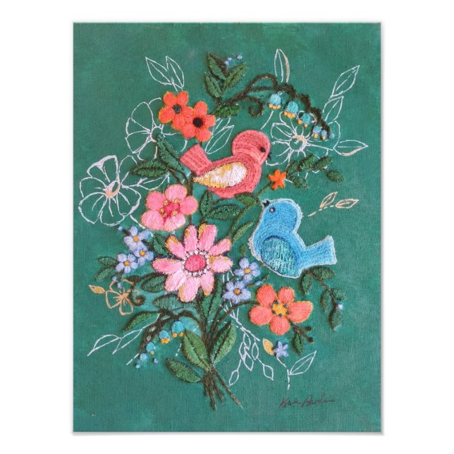 Foto pássaros e flores impressão (Frente)