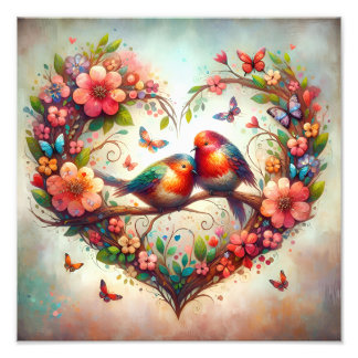 Foto Pássaros Românticos do Amor Coração Floral Desenho
