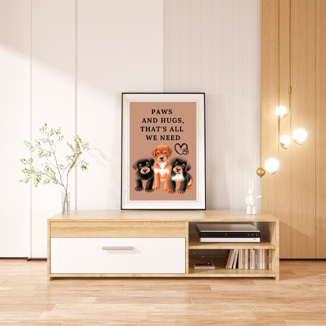 Foto Patas e abraços, é tudo o que precisamos de Waterc (Paws and hugs, that's all we need Watercolor Photo Print)