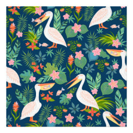 Foto Pelicanos fofos padrão de flores tropicais colorid