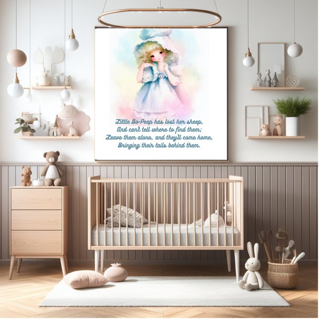 Foto Pequena bo peep fofa aquarelas macias (Gift for a new baby. This cute nursery rhyme.)
