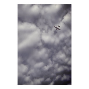Foto Pequeno Avião Voando Céu Escuro Nublado Impressão