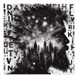 Foto Perfil do Homem de Exposição Dupla com o Skyline d