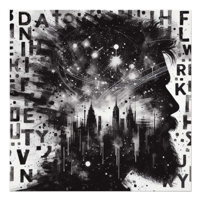 Foto Perfil do Homem de Exposição Dupla com o Skyline d (Frente)