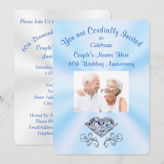 Foto personalizada 60. Convites de aniversário (Frente/Verso)