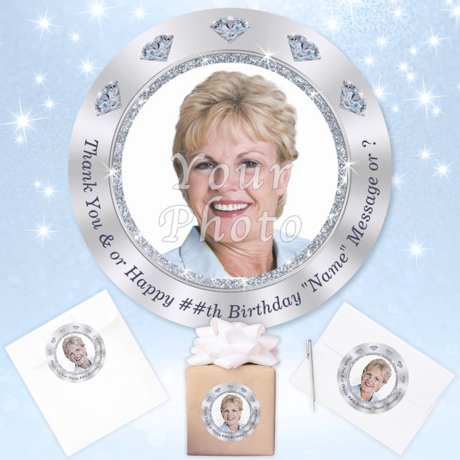 Foto personalizada, adesivos de aniversário, QUALQ (60th birthday stickers. Personalized Birthday Stickers. Birthday Stickers with Picture. 60 years old)