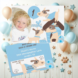 Foto Personalizada Cachorro Cachorro Azul Convite