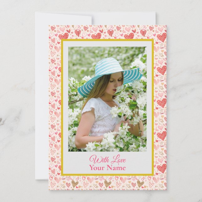 Foto Personalizada Com Corações De Amor Rosa (Frente)