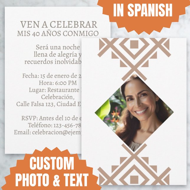 Foto Personalizada Convite de 40 Anos Asteca (Foto Personalizada Invitación de 40 Años Aztec Invitation)