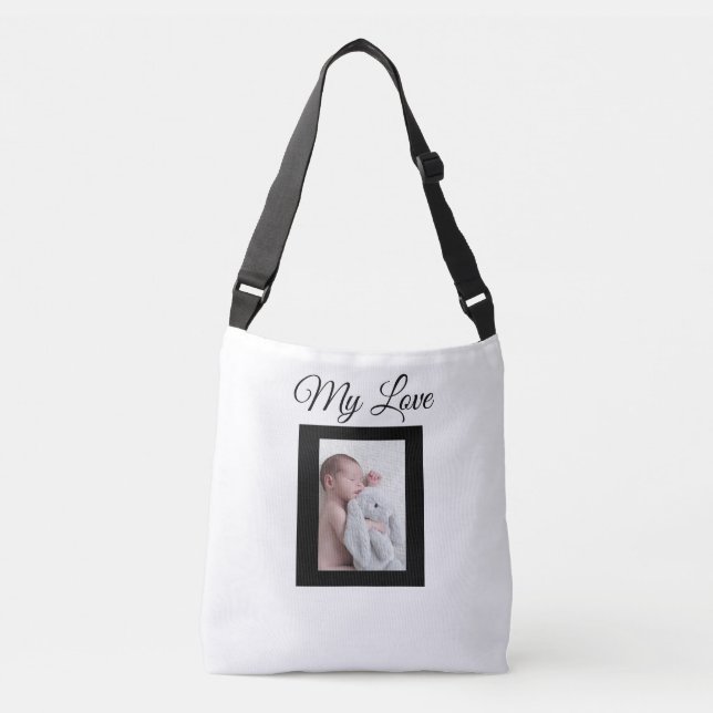 Foto personalizada de bebê branco e preto Tote Bag (Frente)