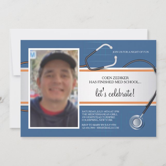 Foto personalizada de estetoscópio 3 convites (Frente)