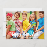 Foto personalizada divertida e feliz Hanukkah<br><div class="desc">Esta design de feriados divertida e moderna mostra sua foto favorita com o texto "Happy Hanukkah" com seu nome de família e data em tipografia branca. #hanukkah #chanukah #feriados #sazonal #festivo #moderno #fotografia #fotografa #adyourown #tendências #moda #design #designer #popular #stationery #cartões #cumprimentos #cartões #diy #dti #nome #personalizado #personalizado #personalizado #personalizado...</div>