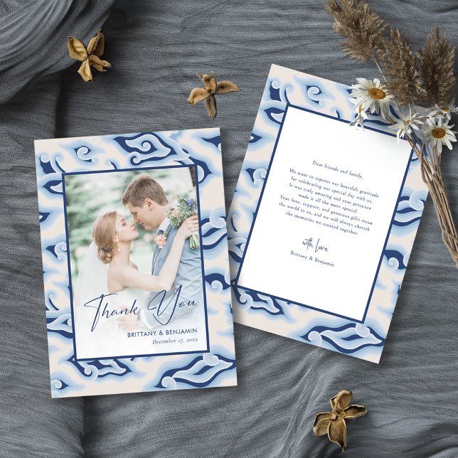 Foto Personalizada Do Cartões de agradecimentos De (Personalized Unique and Stylish Vintage Wedding Thank You Card)