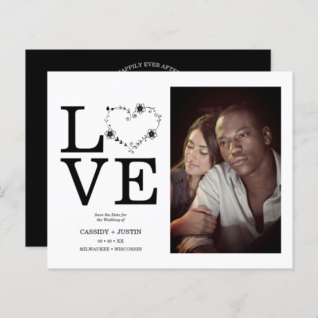 Foto personalizada do coração de amor floral preto (Frente/Verso)