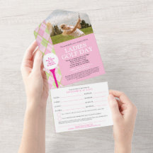 Foto personalizada e RSVP do dia de golfe cor-de-r