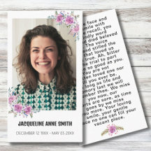 Foto Personalizada Floral Cartão de Oração do Memo