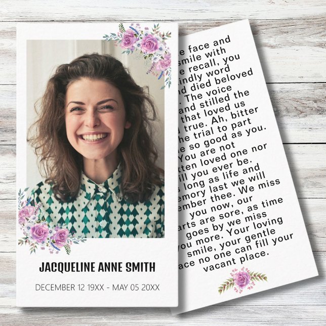 Foto Personalizada Floral Cartão de Oração do Memo (Criador carregado)