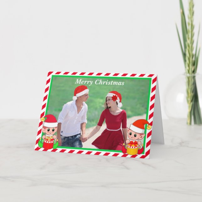 Foto personalizada no cartão de natal Elf de Fogue (Frente)