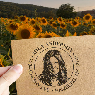 Foto personalizada, nome e carimbo de endereço de 