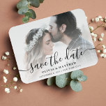 Foto personalizada Salva o ímã de casamento de dat<br><div class="desc">Foto personalizada "salve a data" do imã de casamento com cobertura branca.</div>