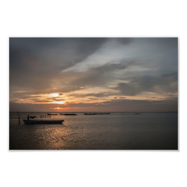 Foto Pescador ao Pôr do Sol na Praia (Frente)